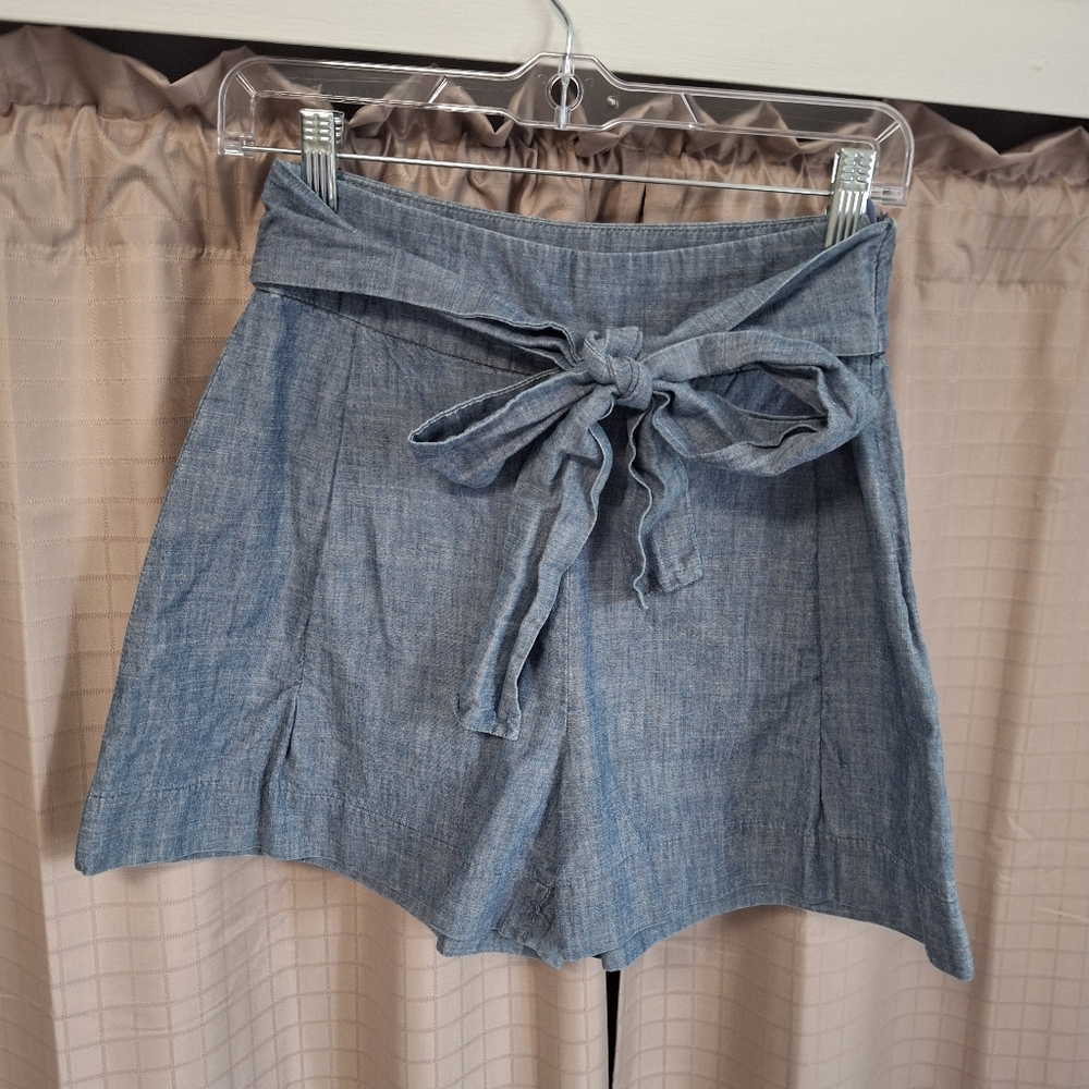 J Crew Blue Shorts Tie Front with Pockets Side Zipper Size 0